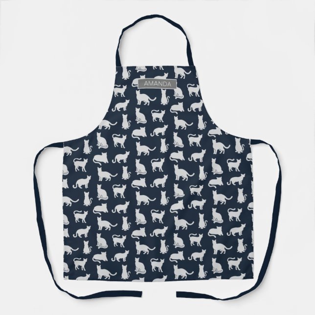 Personalized Cat Pattern Navy Blue  Apron (Front)