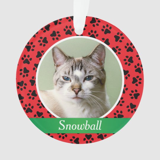 personalized cat pet photo red paw prints ornament zazzle com