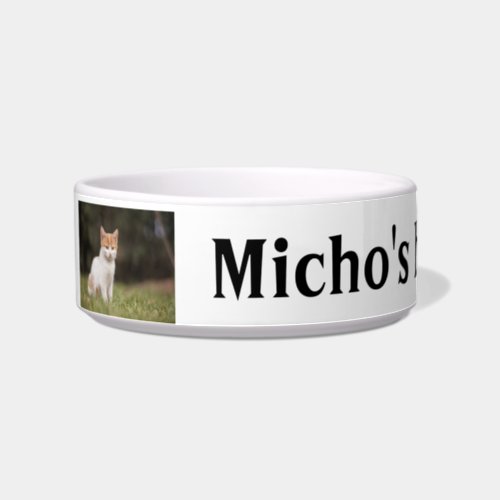 Personalized cat photo and name food or water bowl