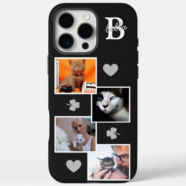 Personalized cat photo collage monogram black Case-Mate iPhone case (Back)