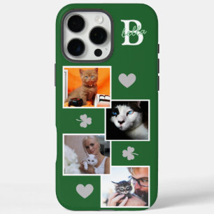 Personalized cat photo collage monogram green iPhone 16 pro max case
