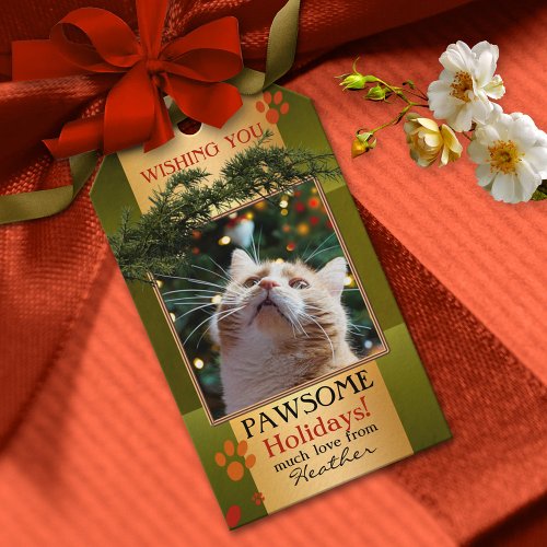 Personalized Cat Photo Happy Holidays Gift Tags