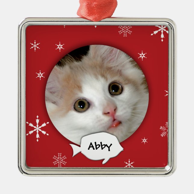 Personalized Cat Photo Holiday Metal Ornament (Front)