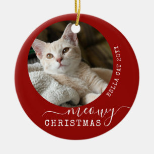 Personalized Cat Photo Meowy Christmas Unique Ceramic Ornament
