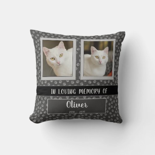 Personalized Cat Photo Name Memorial Throw Pillow