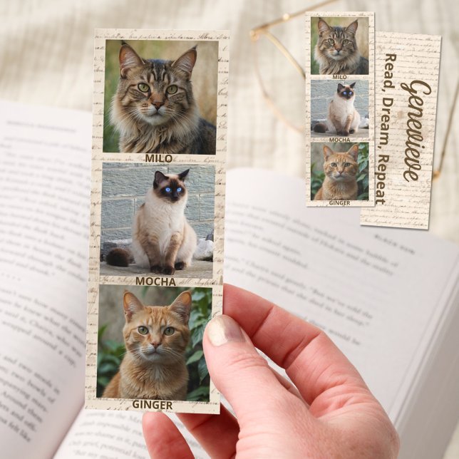 Personalized Cat Photos Vintage Paper Cat Lover Bookmarks (Creator Uploaded)