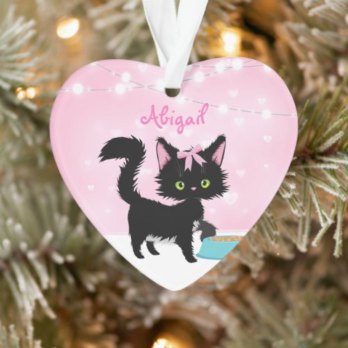 Personalized Cat Pink and White Girly Christmas Ornament