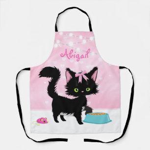 Personalized Cat Pink and White Girly Kitten Apron