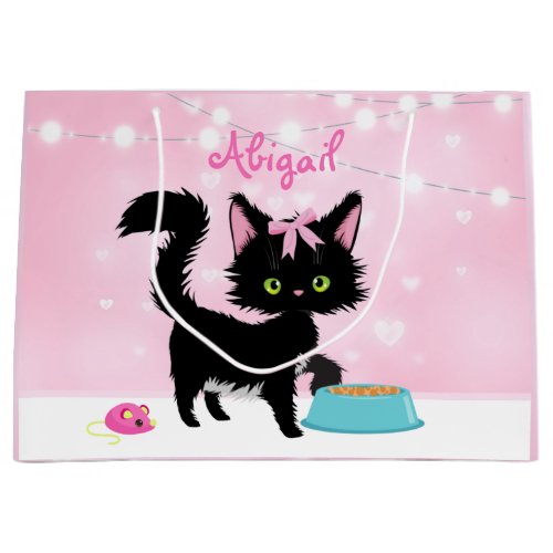 Personalized Cat Pink and White Girly Kitten Large Gift Bag