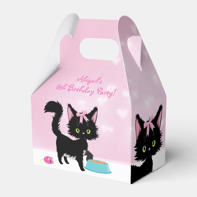 Personalized Cat Pink and White Kitten Birthday Favor Boxes (Front Side)