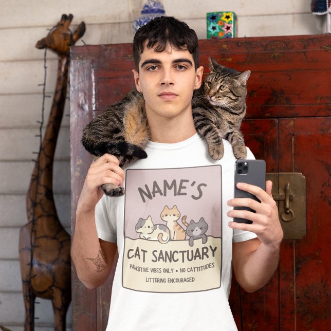 Personalized Cat Sanctuary T-Shirt (Show your love of cats with this personalized t-shirt with your own cat sanctuary!)