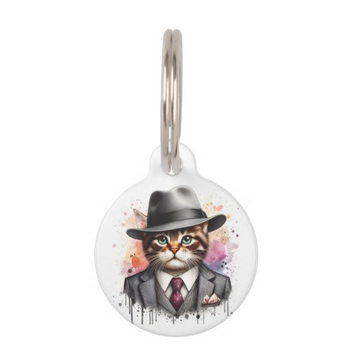 Personalized Cat Suit Tie Jacket Hat Splatter Art Pet ID Tag