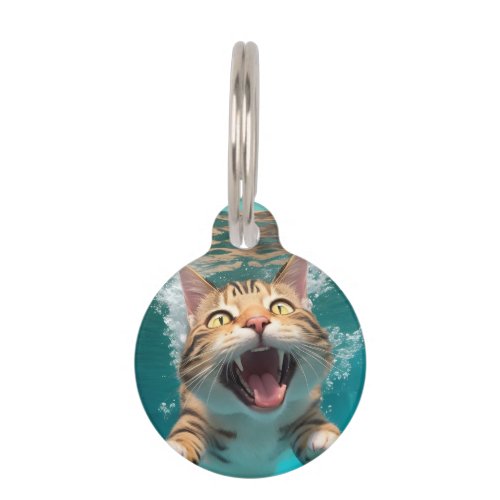 Personalized Cat Swimming Diving Underwater Funny Pet ID Tag