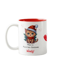 Personalized Cat Themed Christmas Mug