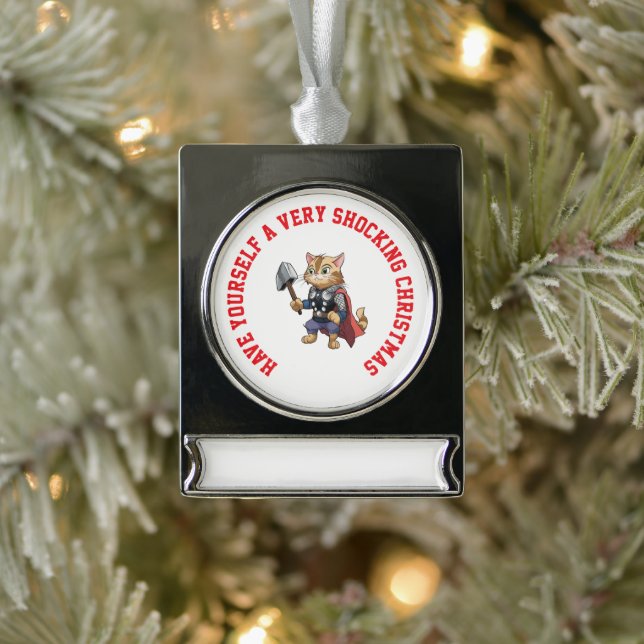 Personalized Cat Thor Shocking Christmas Silver Plated Banner Ornament (Tree)
