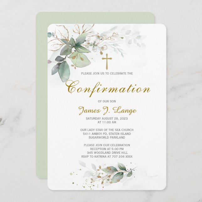 Personalized Catholic Confirmation  Invitation (Front/Back)