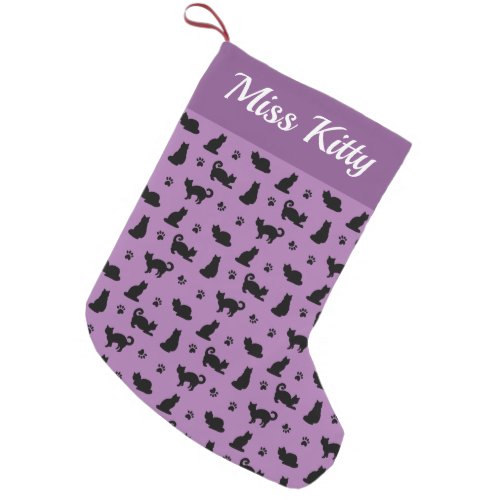 Personalized Cats and Paw Prints Purple Small Christmas Stocking