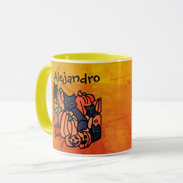 Personalized Cats and Pumpkins in Halloween Mug (Front Left)