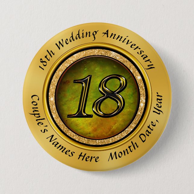 Personalized Cat's Eye 18th Anniversary Favors Button (Front)