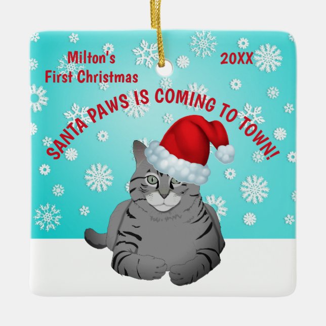 Personalized Cat's First Christmas Ornament (Front)