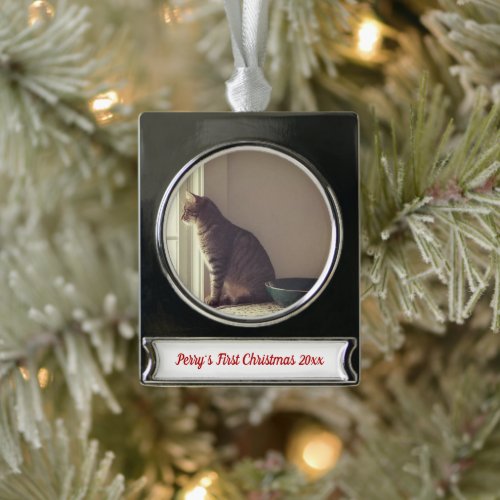 Personalized Cats First Christmas Silver Plated Banner Ornament