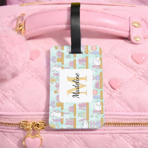 Personalized Cats Library Book Girl Mint Green Luggage Tag