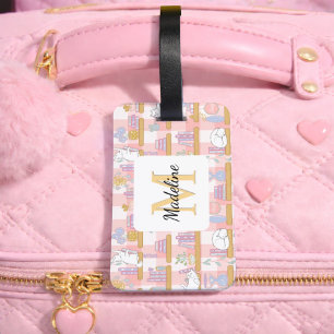 Personalized Cats Library Book Girl Pink School Luggage Tag