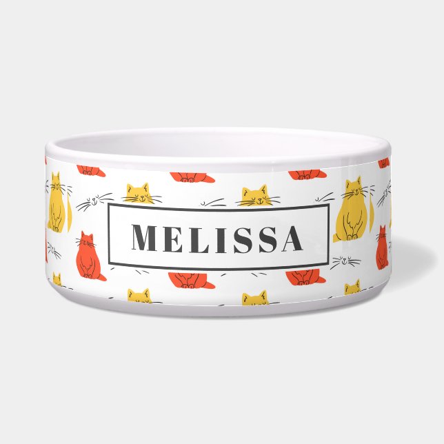 Personalized Cats Pattern Orange Yellow Bowl (Front)