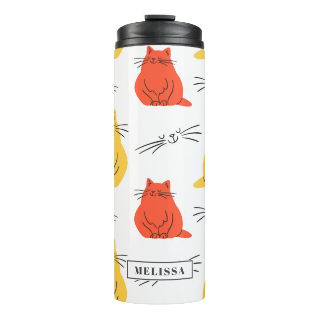 Personalized Cats Pattern Orange Yellow Thermal Tumbler (Front)