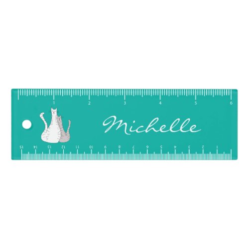 Personalized Cats Trendy Teal Green Ruler