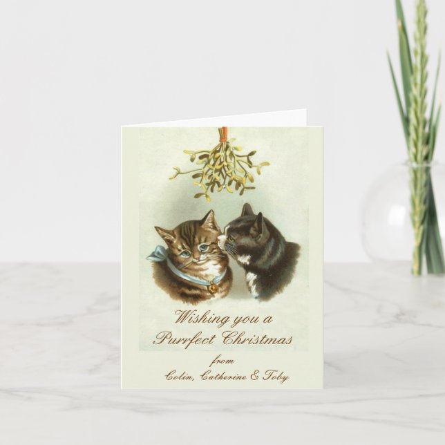 Personalized Cats Vintage Christmas Card (Front)