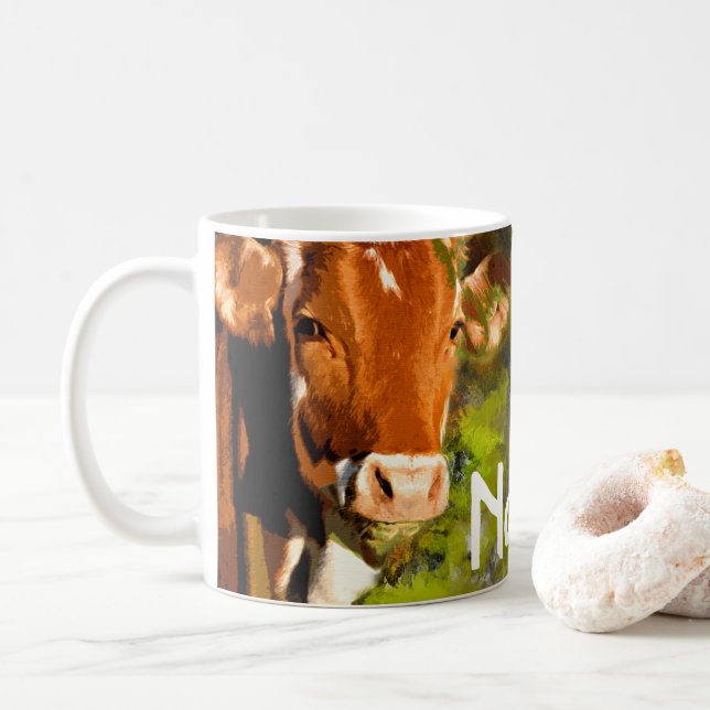 Personalized Cattle Ranch Farm Design Coffee Mug (With Donut)