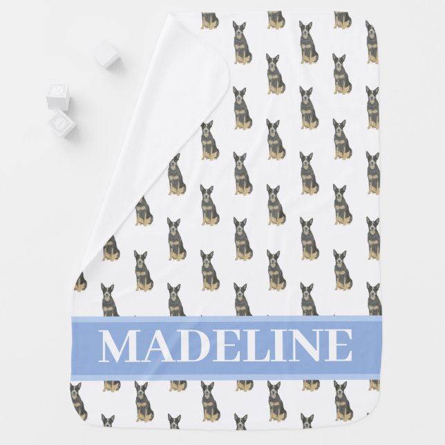 Personalized Cattledog Heeler (Blue Black Tan) Baby Blanket (In Situ)