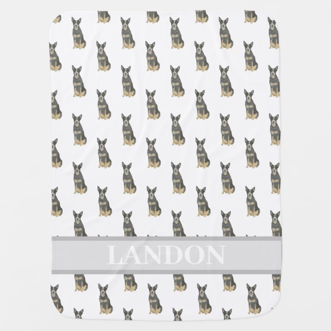 Personalized Cattledog Heeler (Blue Black Tan) Baby Blanket (Front)
