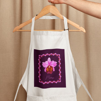 Personalized Cattleya Orchid Motif Print Adult Apron