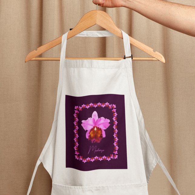 Personalized Cattleya Orchid Motif Print Adult Apron (Creator Uploaded)