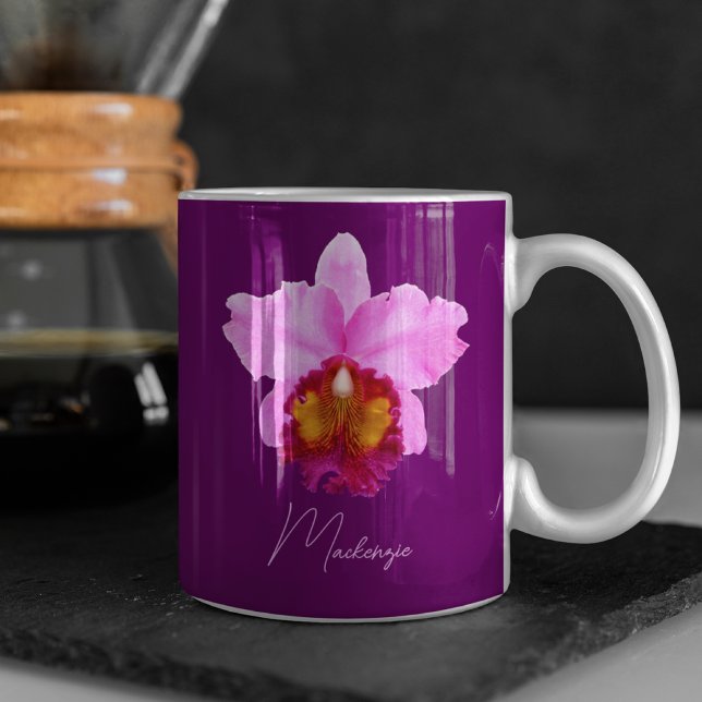 Personalized Cattleya Orchid Motif Print Coffee Mug (Creator Uploaded)