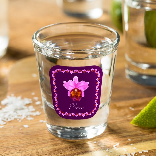 Personalized Cattleya Orchid Motif Print Shot Glass (Creator Uploaded)