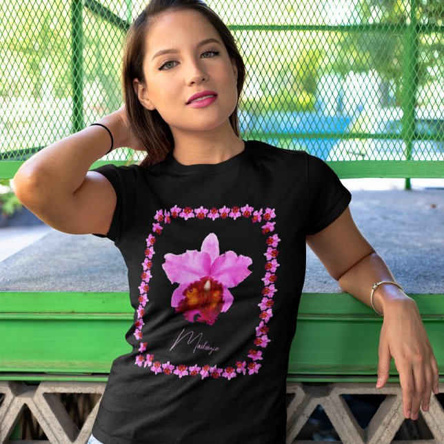 Personalized Cattleya Orchid Motif Print T-Shirt (Creator Uploaded)