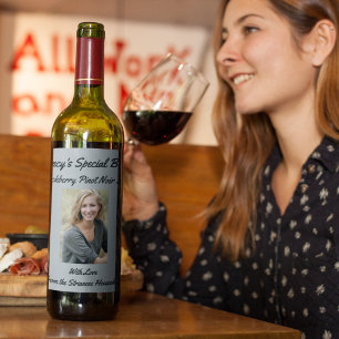 Personalized Causal Gray Photo Friend Party Wine Label
