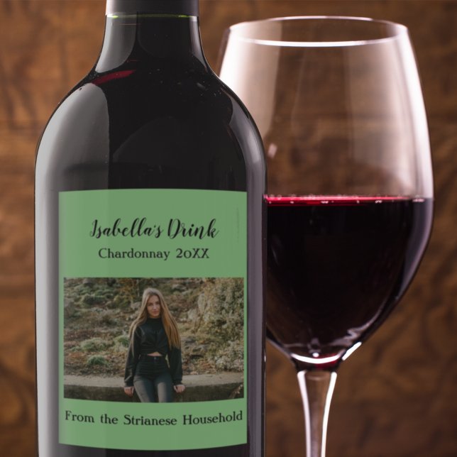 Personalized Causal Green Photo Country Fall  Wine Label (Creator Uploaded)