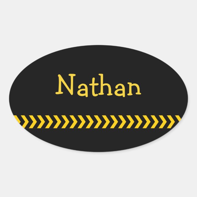 Personalized Caution Tape on Black with Name Oval Sticker (Front)