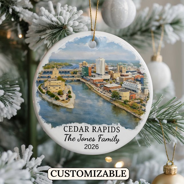 Personalized Cedar Rapids Ornament, Custom Iowa Ceramic Ornament (Creator Uploaded)
