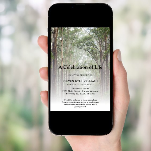 Personalized Celebration of Life Funeral Forest  Invitation (Front Digital)