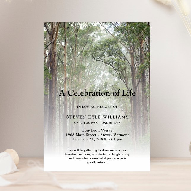 Personalized Celebration of Life Funeral Forest  Invitation (Forest Celebration of Life Invitation)