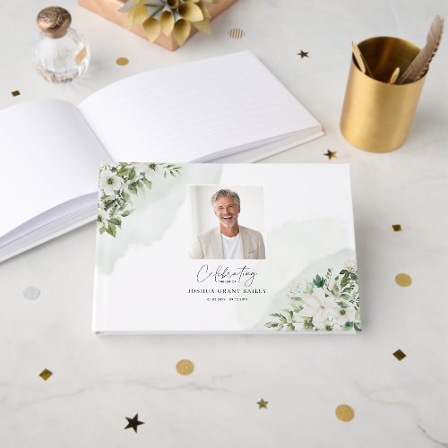 Personalized Celebration of Life Sign Floral Photo Guest Book