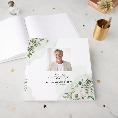 Personalized Celebration of Life Sign Floral Photo Guest Book