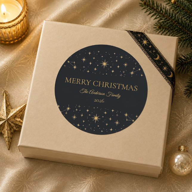 Personalized Celestial Christmas Round Sticker (Personalized Celestial Christmas Round Sticker)