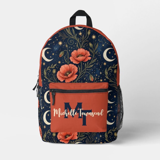 Personalized Celestial Floral Backpack with Moon (Front)