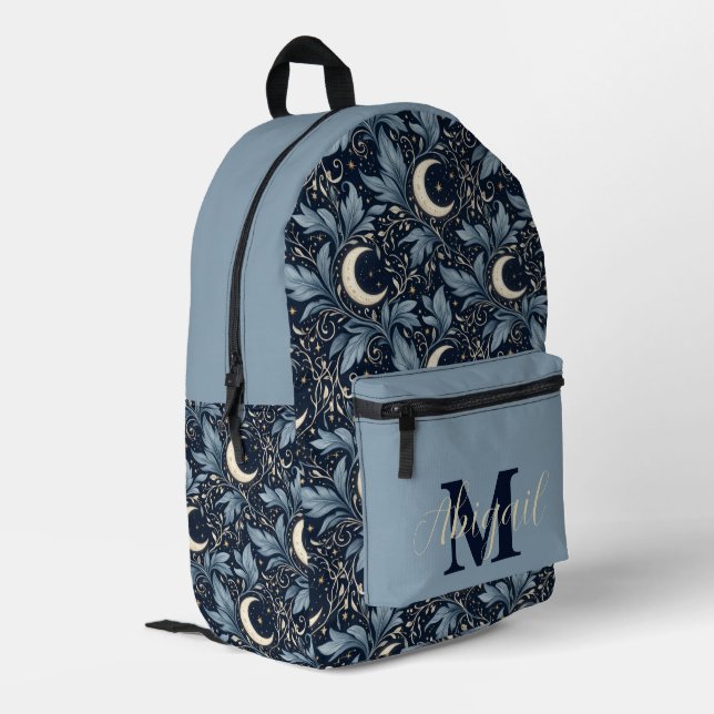 Personalized Celestial Moon Floral Backpack (Back Corner Left)
